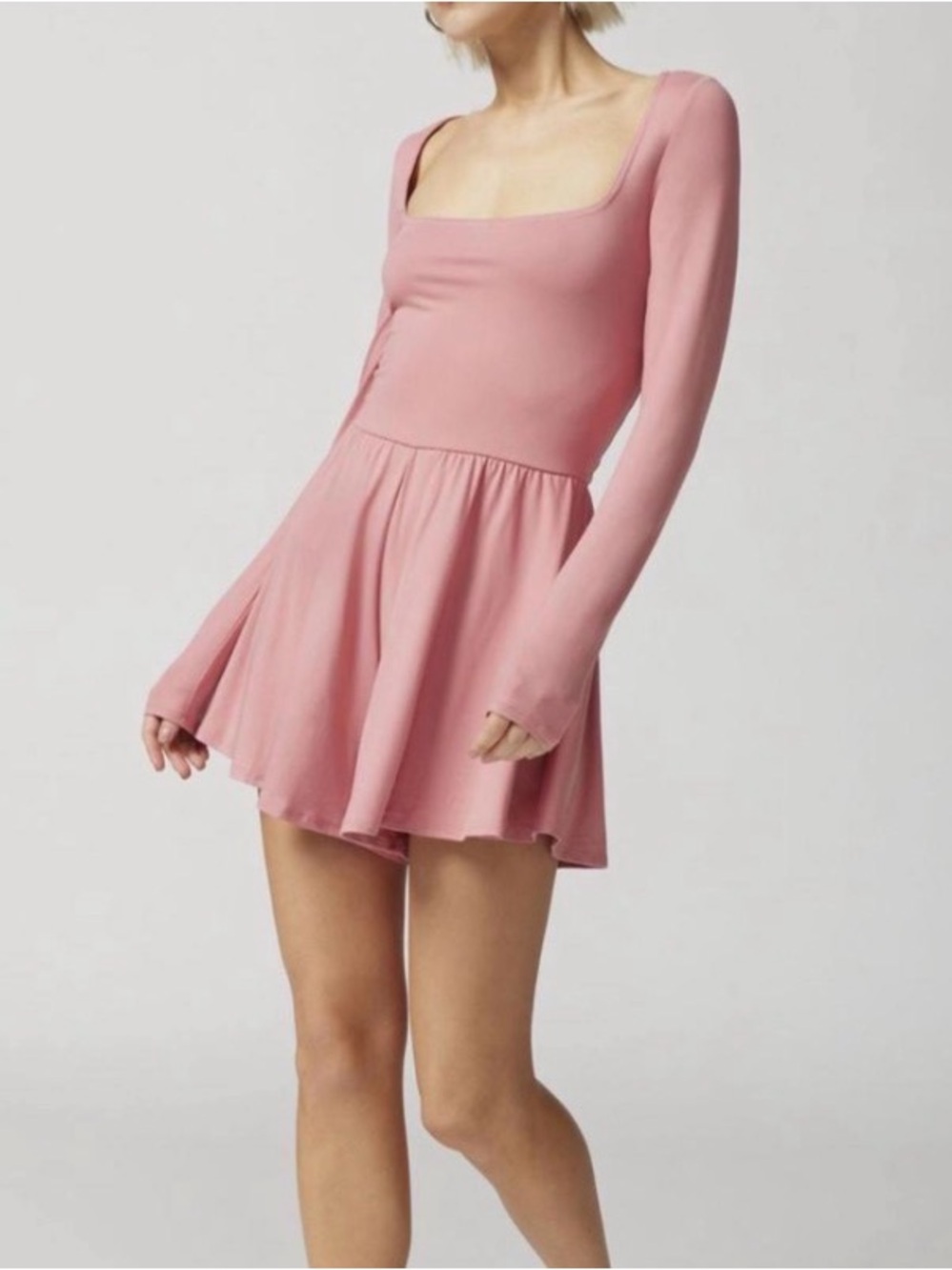 Urban Outfitters Pink Long Sleeve Square Neck Romper